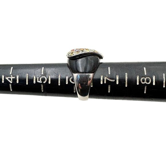 Sterling Silver Womens Ring Multicolor Tourmaline Heart Black Enamel Size 6 - Picture 8 of 8